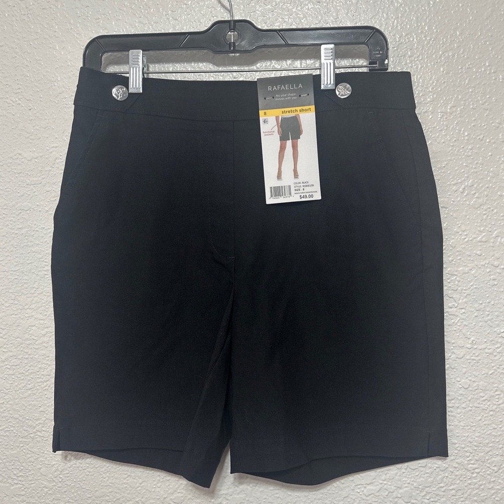 NWT Rafaella Womens Black Stretch Shorts Mid Rise Bermuda Style RSBSE109 Size 8
